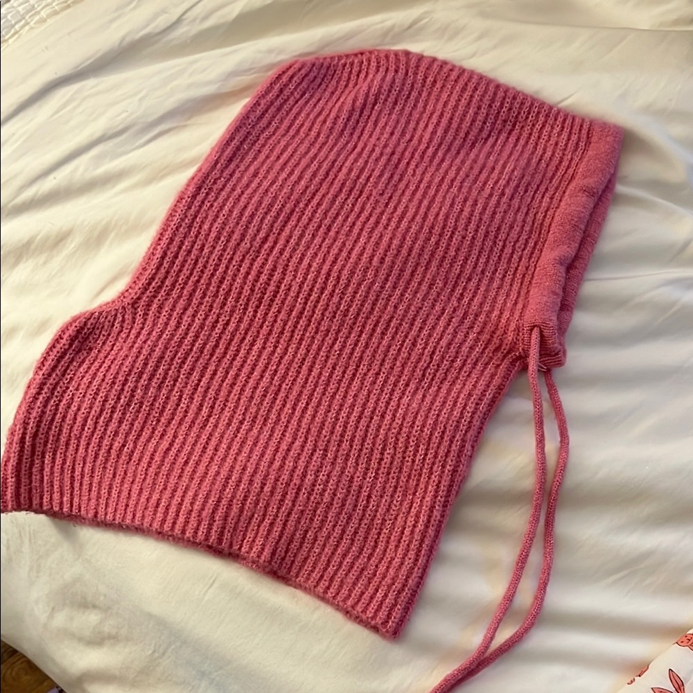 Pink Knitted Women's hoodie scarf/hat